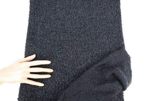 Black and Prussian Blue Boucle Tweed Woven Fabric by the yard