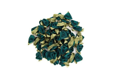 Green Satin Fabric Flowers Mini Flowers Tiny Flowers 38 Pieces NTN00011