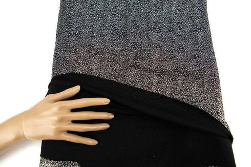 Metallic Silver Black Crinkle Double Face Knit Fabric by the yard PDK00600