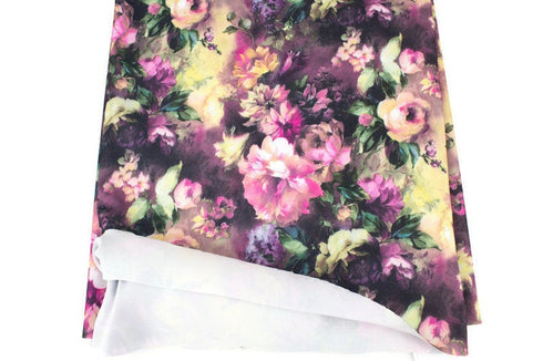 Pink Floral Bonded Mesh Knit Fabric Remnant 1.75 yards