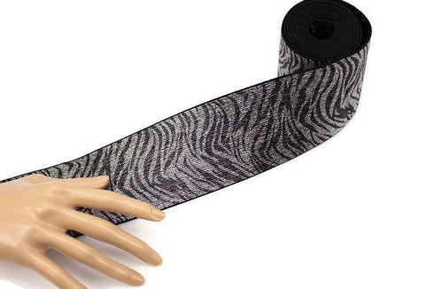 Silver and Brown Animal Print Elastic band Elastic Trim 2-7/8 inches width x 2.75 yards ELT00093