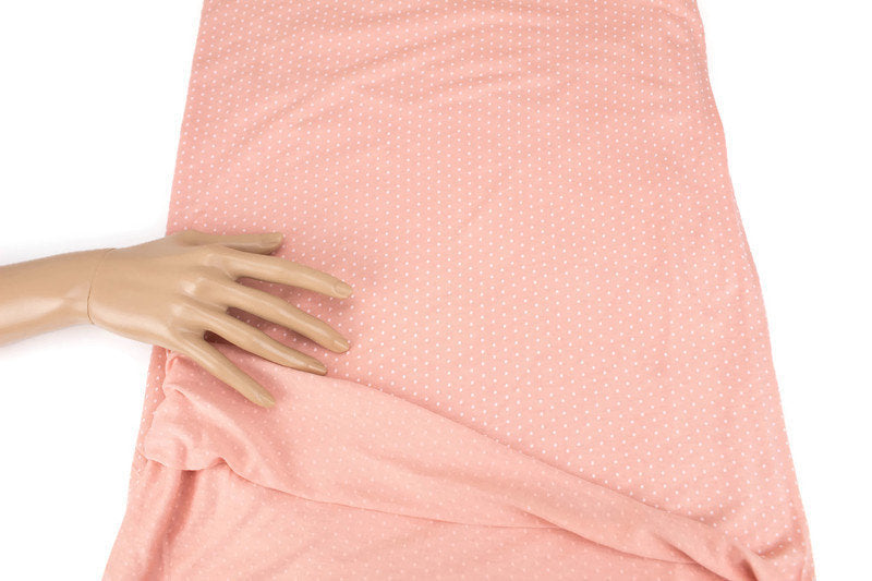 Peach Pink and Off White Mini Polka Dot Knit Jersey Fabric by the yard