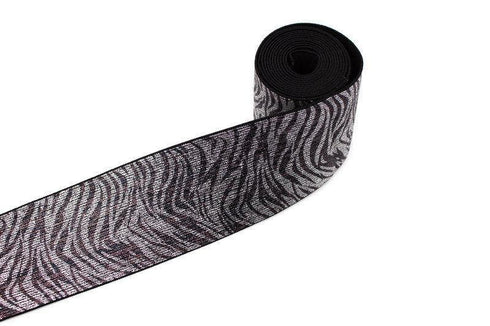 Silver and Brown Animal Print Elastic band Elastic Trim 2-7/8 inches width x 2.75 yards ELT00093