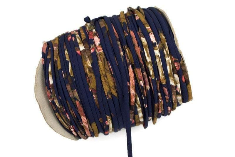 Dark Blue Floral Crepe Chiffon Trim Spaghetti Straps Hollow Tube Tubular 5 yards - Felinus Fabrics