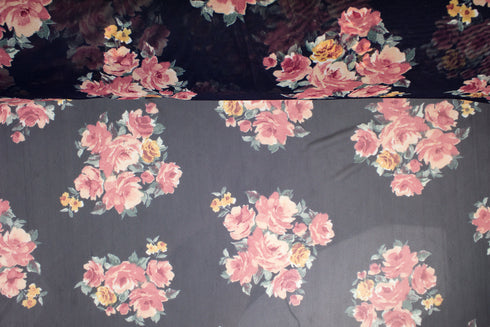 Pink and Navy Floral Stretch Mesh Fabric Extra Wide by the yard LMS00180R