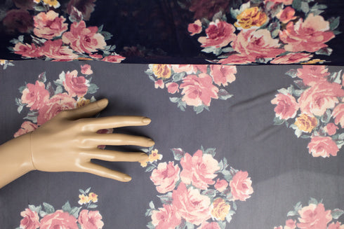 Pink and Navy Floral Stretch Mesh Fabric Extra Wide by the yard LMS00180R