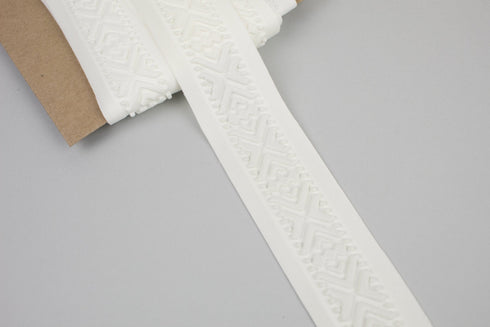 Off White Embossed Geometric Tribal Design Polyester Spandex Trim 1-7/8 inches width x 4.5 yards ATN00902