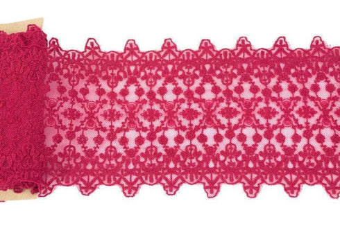 Maroon Red Floral Lace Trim 6-1/8 inches width x 2.25 yards NLT00386