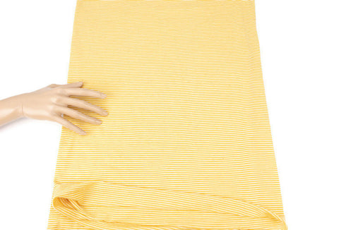 Yellow and White Narrow Stripe Speckled Knit Jersey Fabric Remnant 2 yards STK00256
