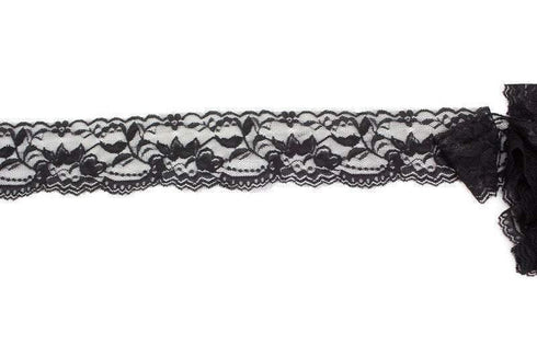 Black Floral Stretch Lace Trim 2-1/8 inches width x 5 yards