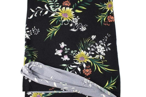 Black Floral Brushed Poly Knit Fabric 34 inches width