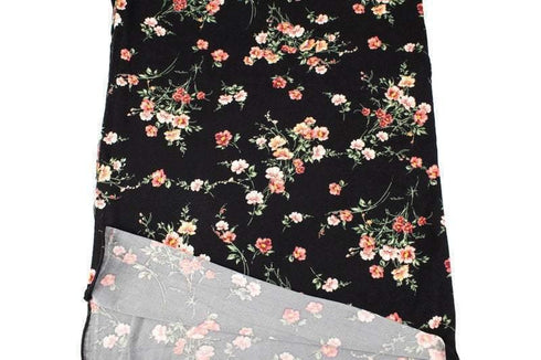 Black and Coral Floral Brushed Poly Knit Fabric 1 yard 15 inches