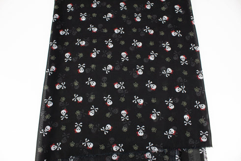 Black Skull and Cross Bone Chiffon Fabric by the yard