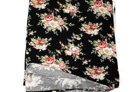 Black and Coral Multi Floral Knit Jersey Fabric 1.75 yard