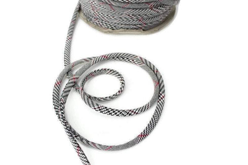 Black White and Red Plaid Hounds tooth Woven Trim Spaghetti Straps Hollow Tube Tubular Trim 10 yards