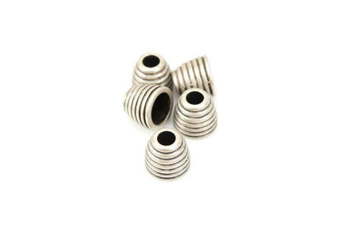 Antique Silver Metal Beehive Round Drawstring Stopper Cord End 4 Pieces