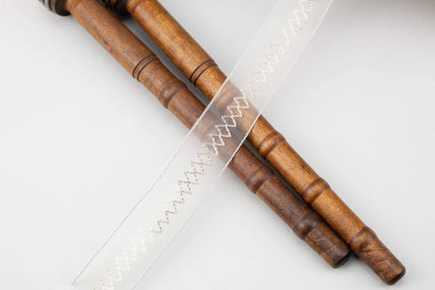 Off White and Gray Translucent Mesh Chevron Trim Nylon and Metal Rare Italian Made x 5 yards ATN00975