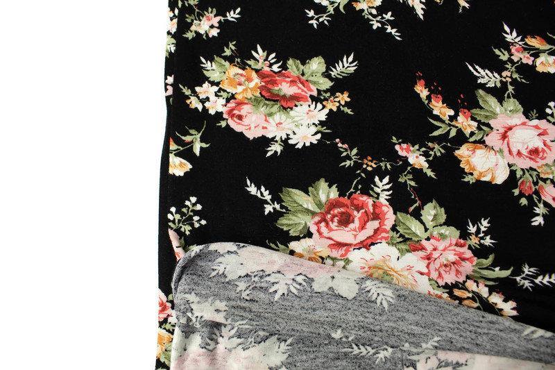 Black and Coral Multi Floral Knit Jersey Fabric by the yard - Felinus Fabrics