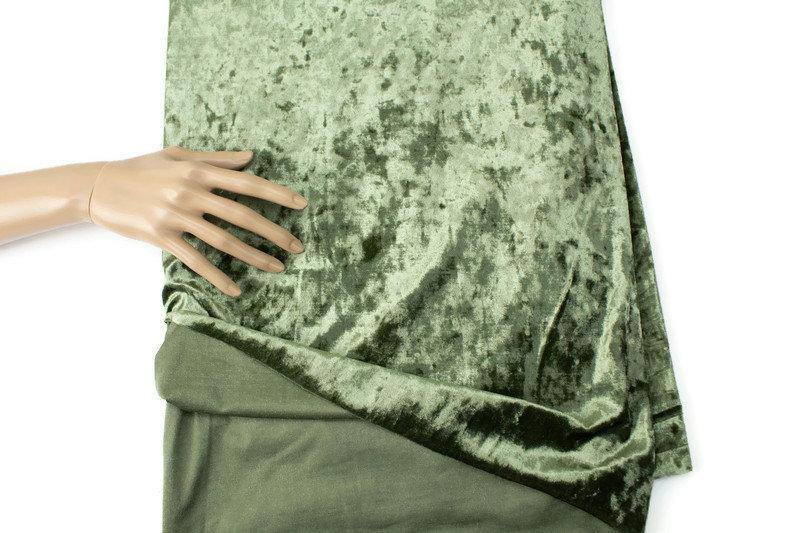 Olive Green Crushed Stretch Velvet Knit Fabric by the yard ATK00467R - Felinus Fabrics