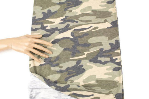 Heather Olive Green and Brown Camouflage Print Slub Knit Jersey Fabric by the yard PDK00693R