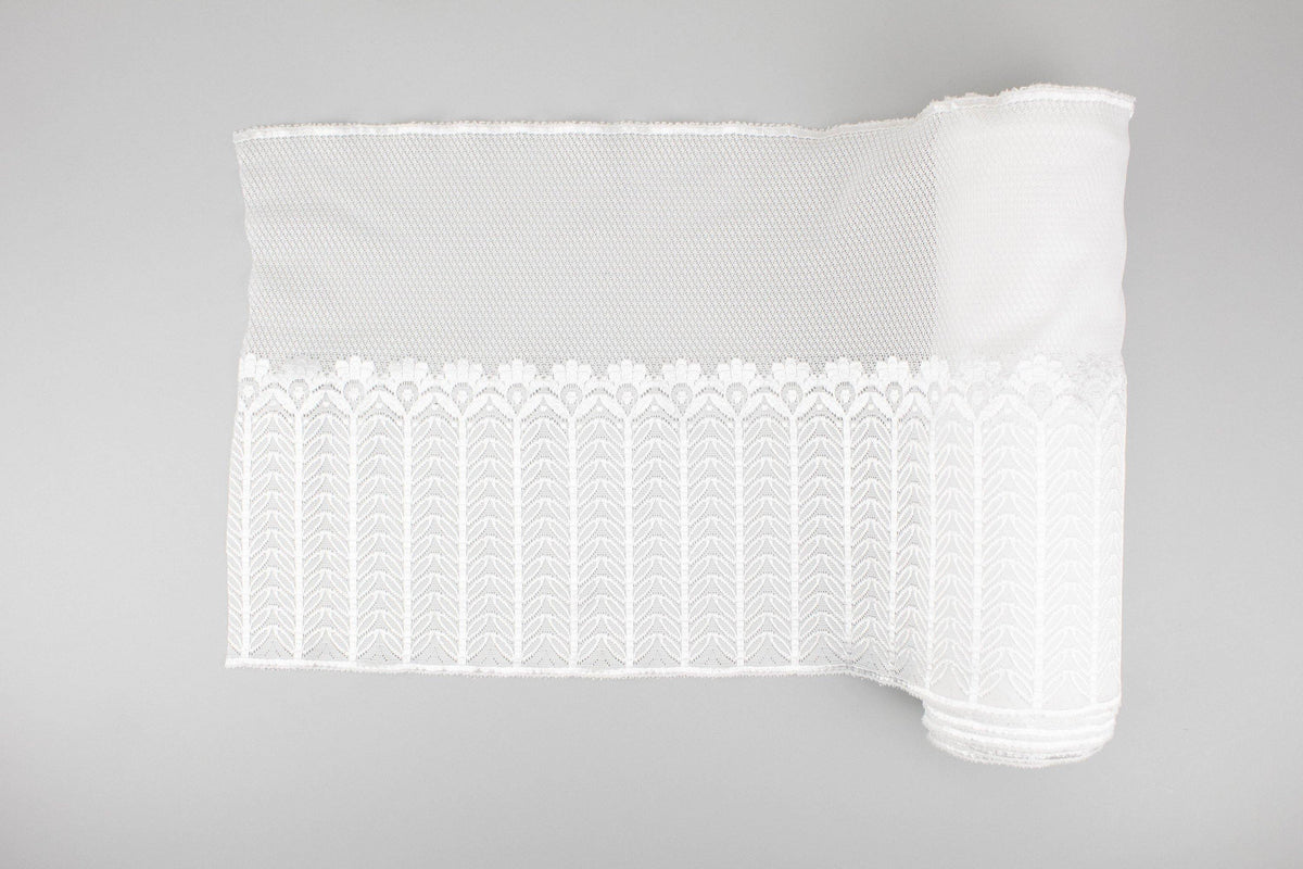 White Wide Stretch Lingerie Lace Trim for Girdles 12.25 inches width by the yard SLT00223 - Felinus Fabrics
