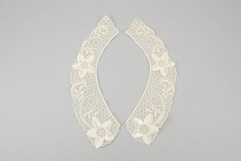 Cream Embroidered Organza Lace Collar Applique 1 Pair