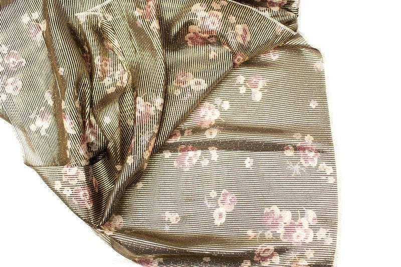 Gold and Blush Narrow Stripe Italian Silk Metal Blend Chiffon Fabric Woven Designer Fabric by the yard LWW00197 - Felinus Fabrics