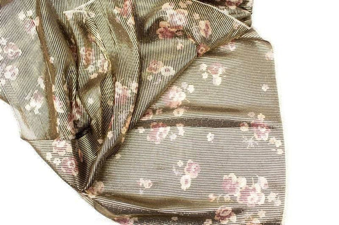 Gold and Blush Narrow Stripe Italian Silk Metal Blend Chiffon Fabric Woven Designer Fabric by the yard LWW00197