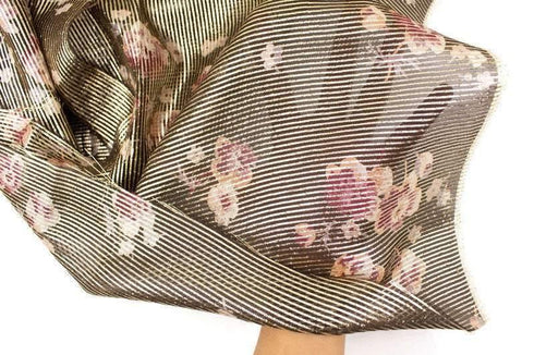 Gold and Blush Narrow Stripe Italian Silk Metal Blend Chiffon Fabric Woven Designer Fabric by the yard LWW00197