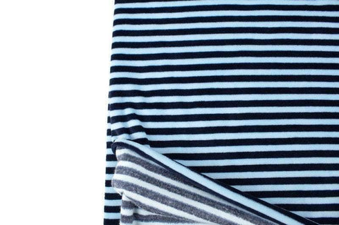 Navy and Blue Narrow Stripe Velour Knit Fabric Stretch Velvet by the yard STK00259R