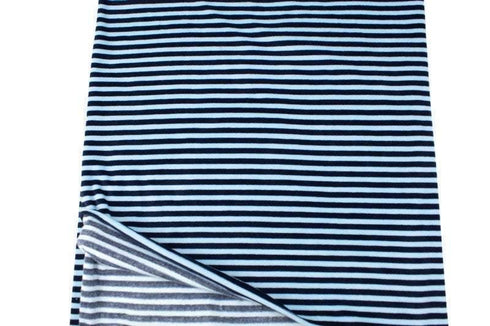 Navy and Blue Narrow Stripe Velour Knit Fabric Stretch Velvet by the yard STK00259R