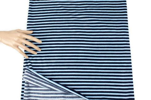 Navy and Blue Narrow Stripe Velour Knit Fabric Stretch Velvet by the yard STK00259R