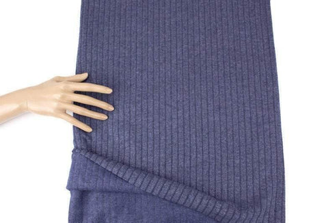 Blue Vertical Stripe French Terry Knit Fabric Brushed Fleece Back 1.25 yards