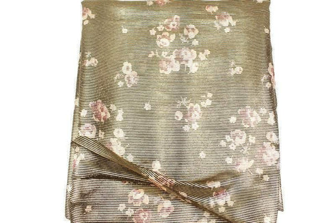 Gold and Blush Narrow Stripe Italian Silk Metal Blend Chiffon Fabric Woven Designer Fabric by the yard LWW00197