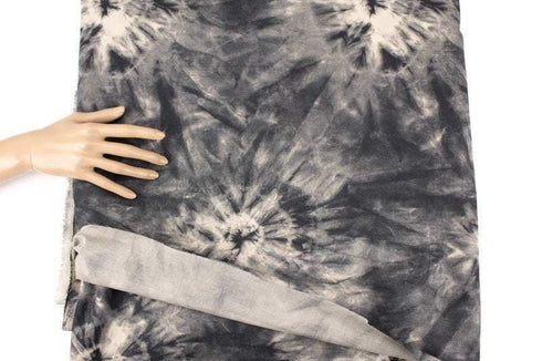 Black and Pale Beige Tie Dye Graphic Print Cotton Fabric Light Weight Woven Shirting Designer Fabric by the yard