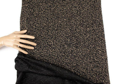 Beige and Black Boucle Fancy Open Weave Sweater Knit Fabric by the Yard