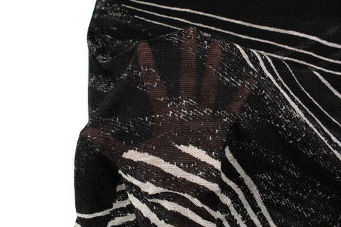 Black and Off White Graphic Lines Light Weight Open Weave Sweater Knit Fabric Designer Fabric by the yard