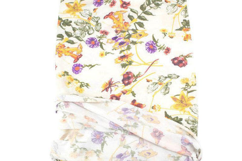 Purple and Yellow on Cream Floral Knit Jersey Fabric 2.5 yards PDK00695