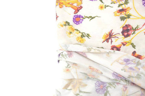 Purple and Yellow on Cream Floral Knit Jersey Fabric 2.5 yards PDK00695