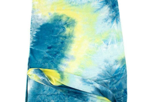 Blue and Yellow Tie Dye Brushed Poly Knit Fabric 1 yard