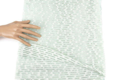 Pale Mint and Off White Narrow Stripe Open Weave Sweater Knit Fabric 1 yard OSK01085