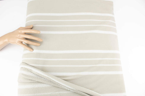 Stone and Off White Stripe Designer Fleece Made in Italy by the yard Extra Wide STK00265