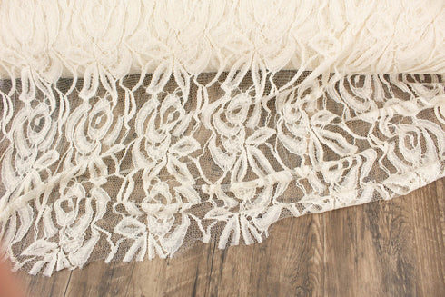 Ecru Floral Lace On Netting Fabric by the yard LAC00003R