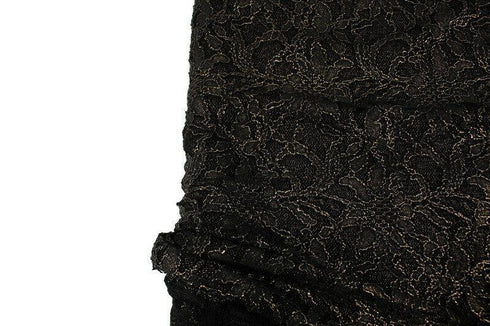 Black and Metallic Gold Floral Stretch Lace Fabric by the yard