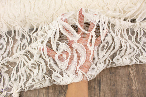 Ecru Floral Lace On Netting Fabric by the yard LAC00003R