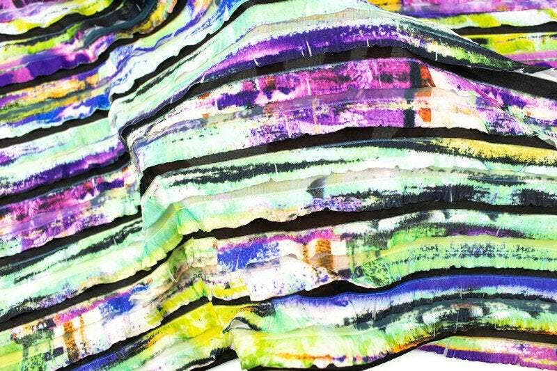 Purple Multi Ruffled Tier Knit Fabric by the yard ATK00497R - Felinus Fabrics