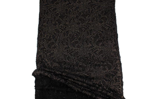 Black and Metallic Gold Floral Stretch Lace Fabric by the yard