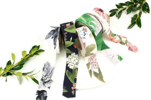 Navy Floral Polyester Crepe Georgette Woven Bias Tape 1.25 inches width x 15 yards BST00199