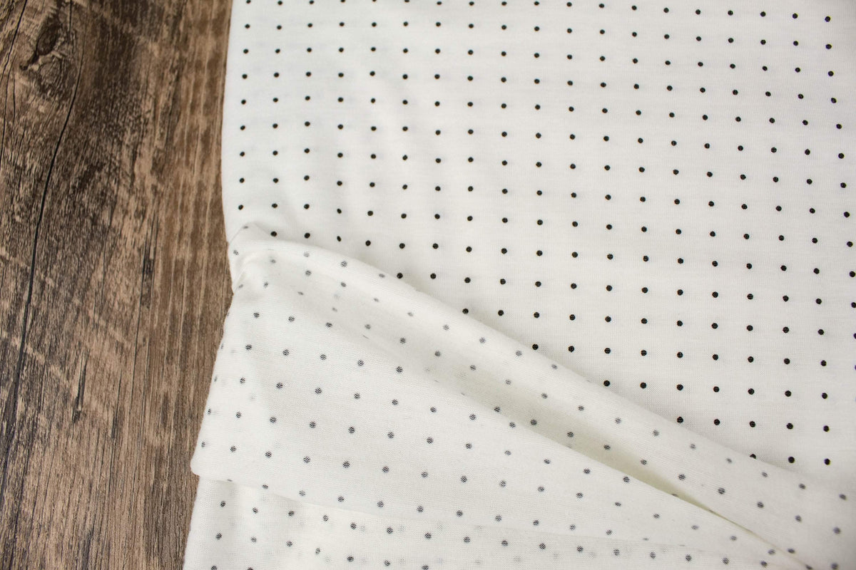 Off White and Black Mini Polka Dot Knit Jersey Fabric by the yard PDK00706R - Felinus Fabrics