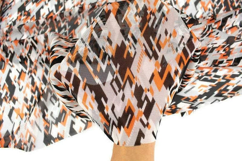 Black Orange and Gray Geometric Designs Stretch Mesh Fabric by the yard